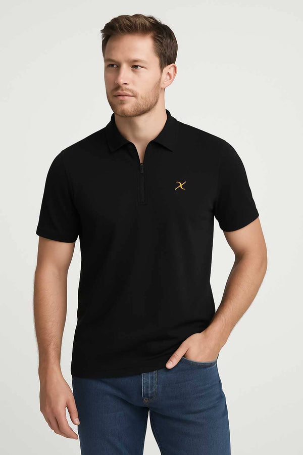 Men's Embroidered Zipper Placket Polo Shirt