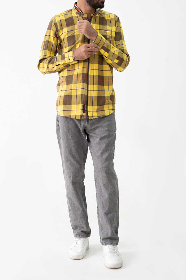 2 Much Men's Zip-Up Plaid Casual Shirt