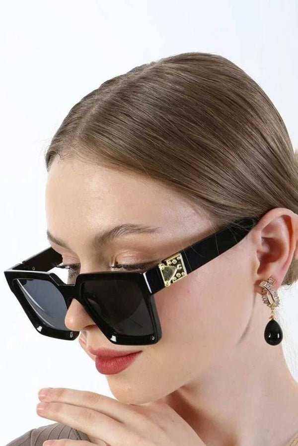Unisex Gold Emblem Square Sunglasses