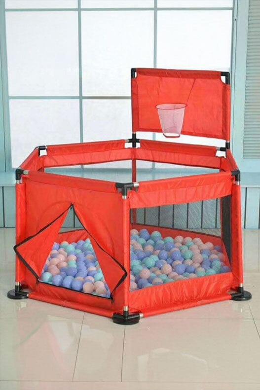Kid's Foldable Playpen Tent With Basketball Hoop