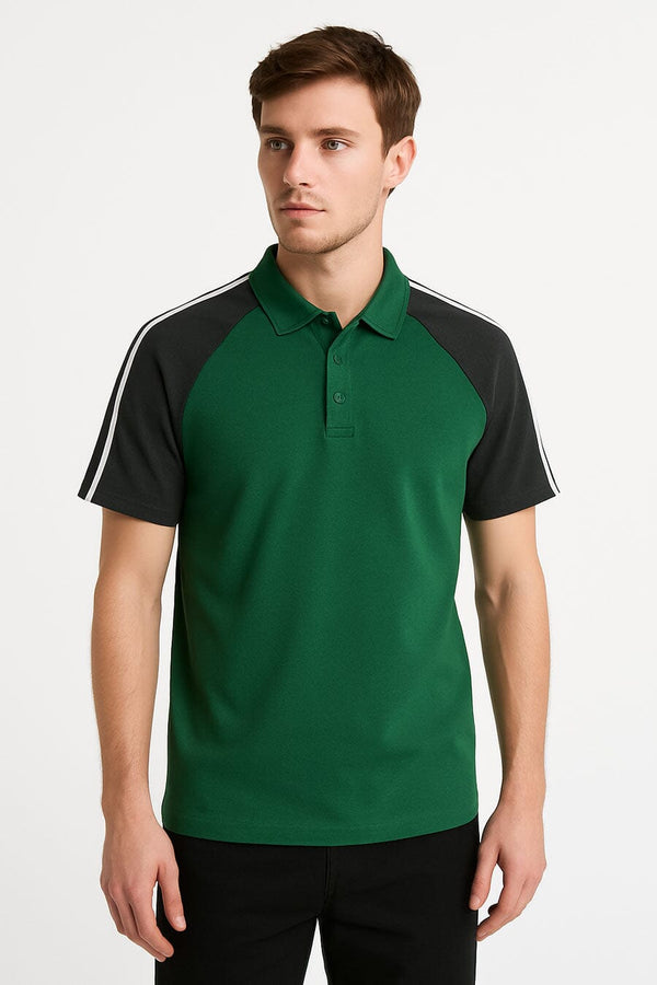 Men's Contrast Striped Raglan Sleeve Polo Shirt