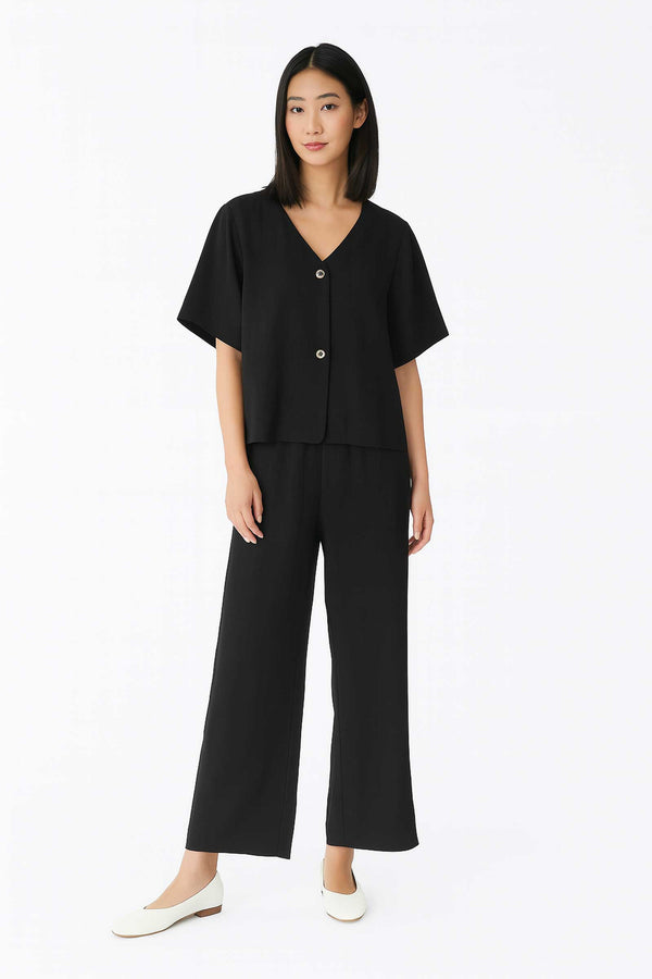 East West Women's V-Neck Textured Co-Ord Set
